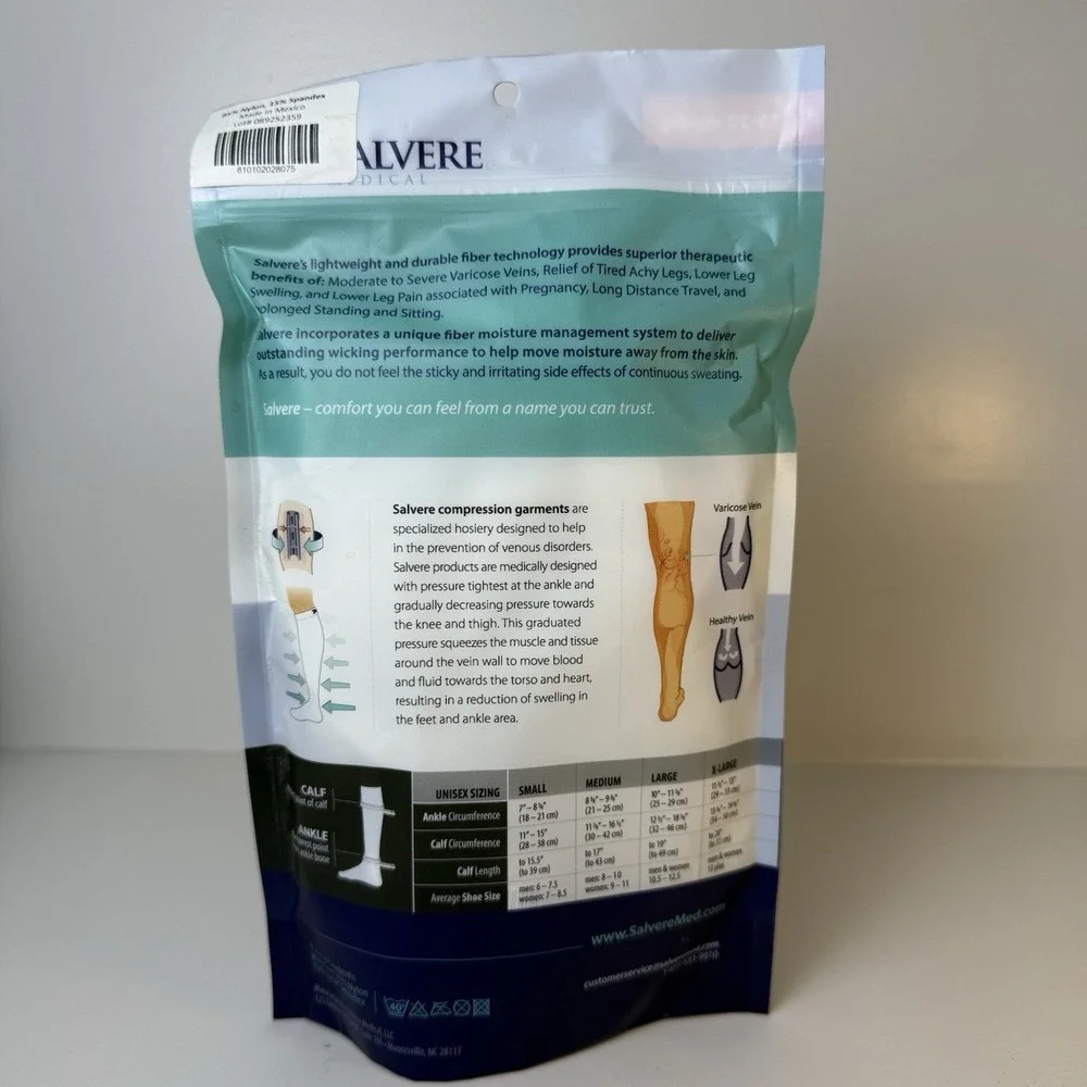 SALVERE MEDICAL Unisex Compression Socks NEW 15-20 MM/Knee High/ Large White